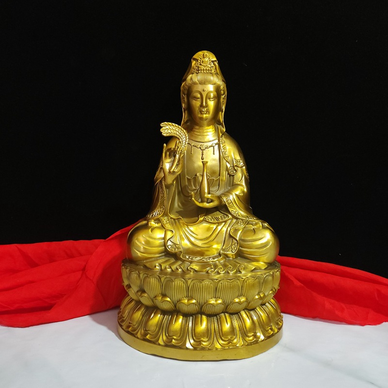 Brass lotus shaped Guanyin ornament, willow branch Guanyin Buddha statue