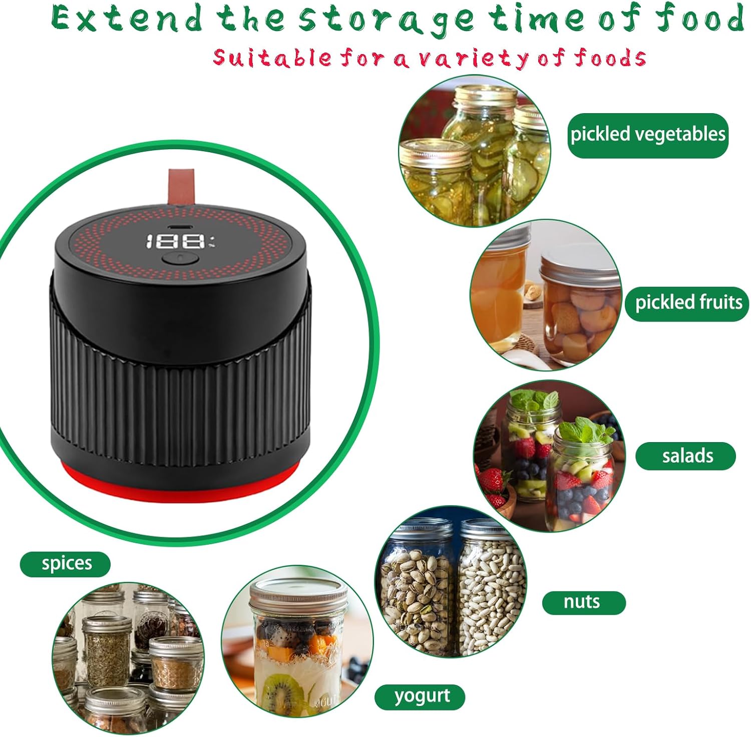 3 IN 1 Portable Automatic Mason Jar Vacuum Sealer Kit for Food Storage and Preservation