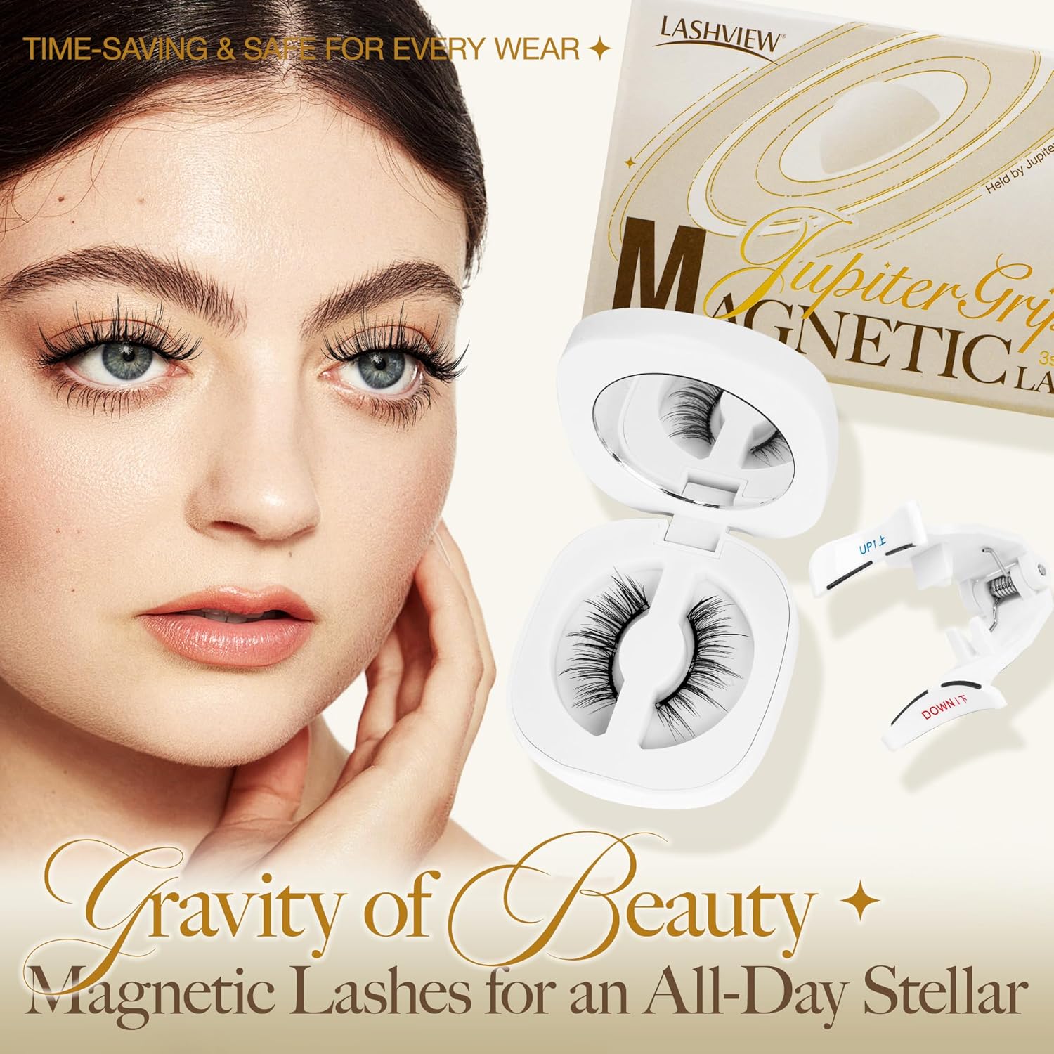 LASHVIEW Magnetic Eyelashes Natural Look, 2 Pair Reusable Magnetic Eyelashes with Applicator,