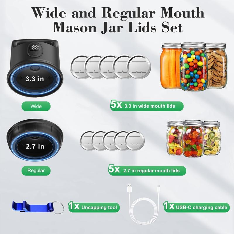 Coobiiya Mason Jar Vacuum Sealer for Wide and Regular Mouth Jars with Ergonomic Handle,