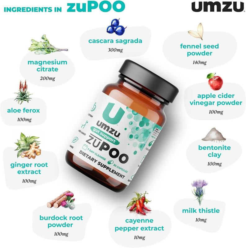 Umzu zuPOO Gut Cleanse & Digestive Support, 30 Capsules – Natural 7-Day Detox Healthcare Edible