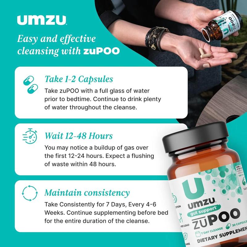 Umzu zuPOO Gut Cleanse & Digestive Support, 30 Capsules – Natural 7-Day Detox Healthcare Edible