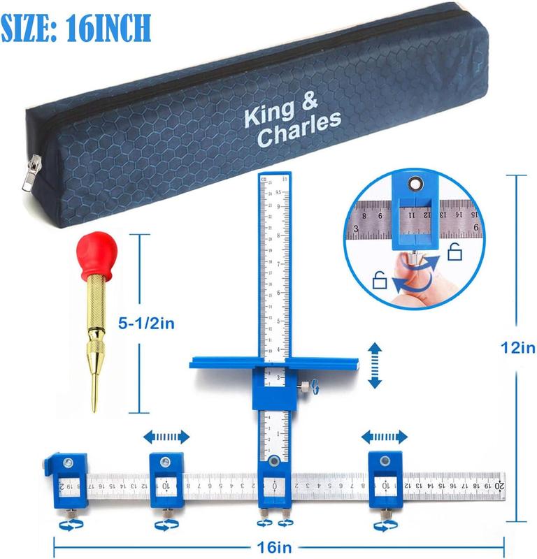 Cabinet Hardware Jig, King&Charles Cabinet Handle Jig with Automatic Center Punch, Avoid Jitter Caused by Direct Drilling. Use for Handles and Pulls on Drawers/Doors,