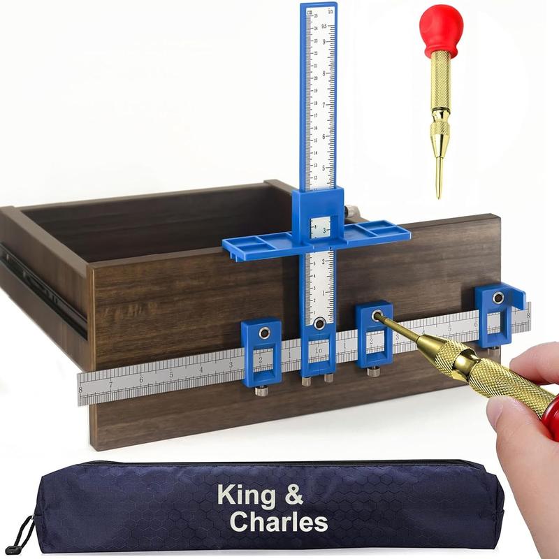 Cabinet Hardware Jig, King&Charles Cabinet Handle Jig with Automatic Center Punch, Avoid Jitter Caused by Direct Drilling. Use for Handles and Pulls on Drawers/Doors,