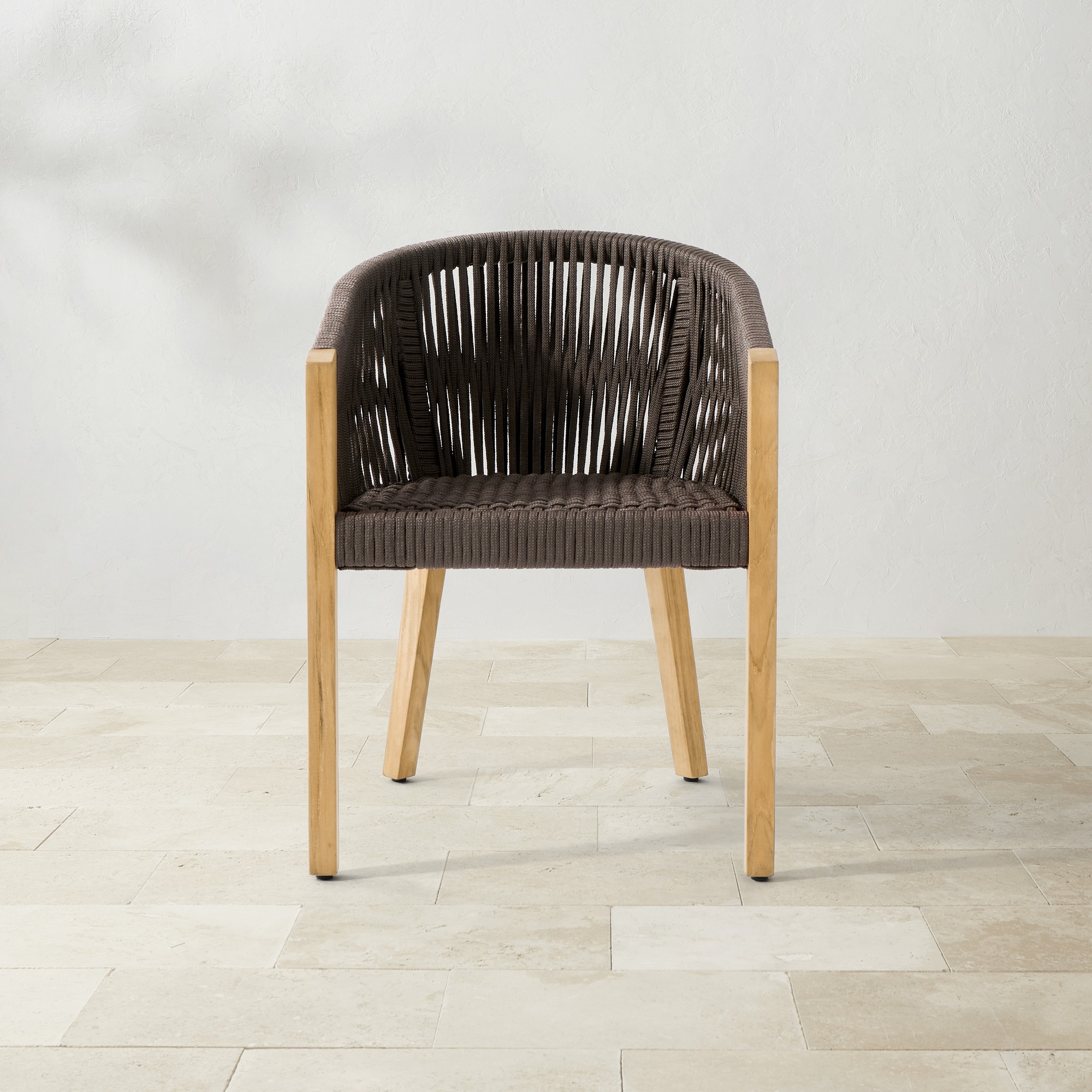 Pasadena Outdoor Teak and Brown Rope Dining Armchair