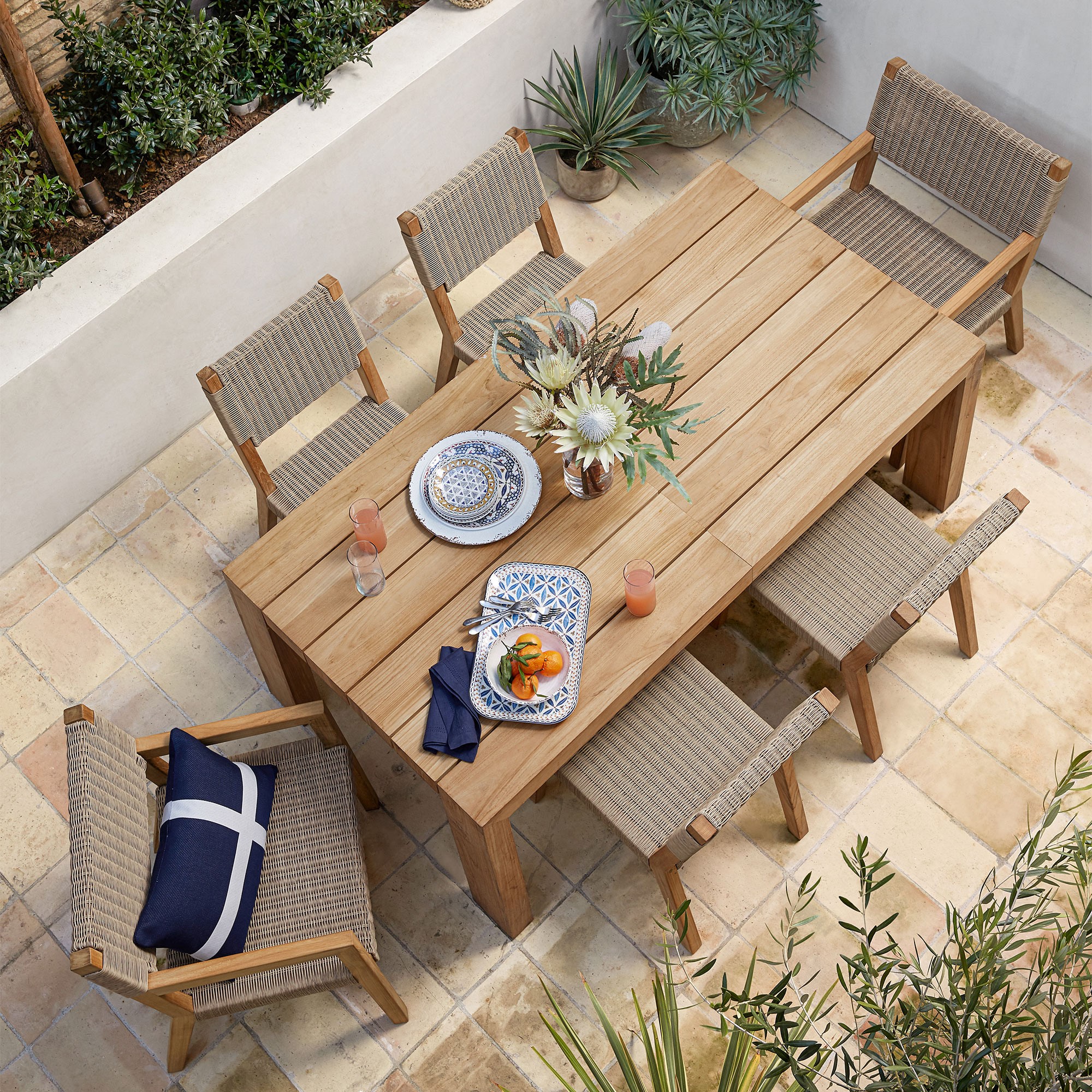 Larnaca Teak Extendable Dining Table & All-Weather Weave Dining Chairs (72