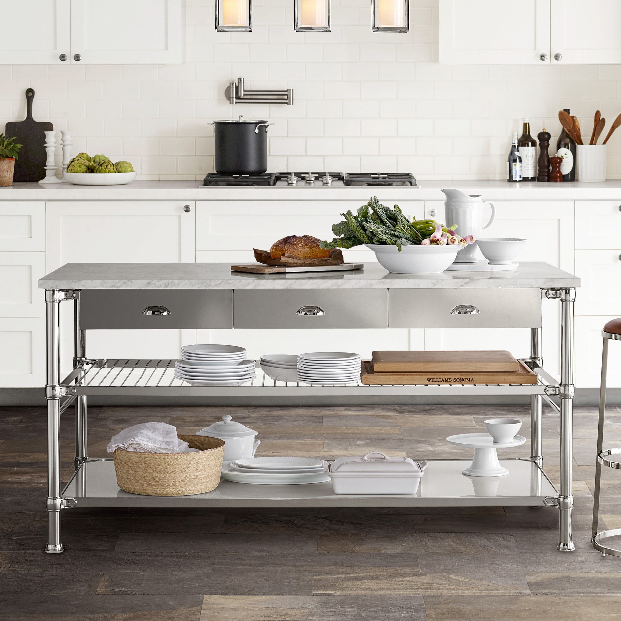 Modular Double Kitchen Island with Marble Top (72