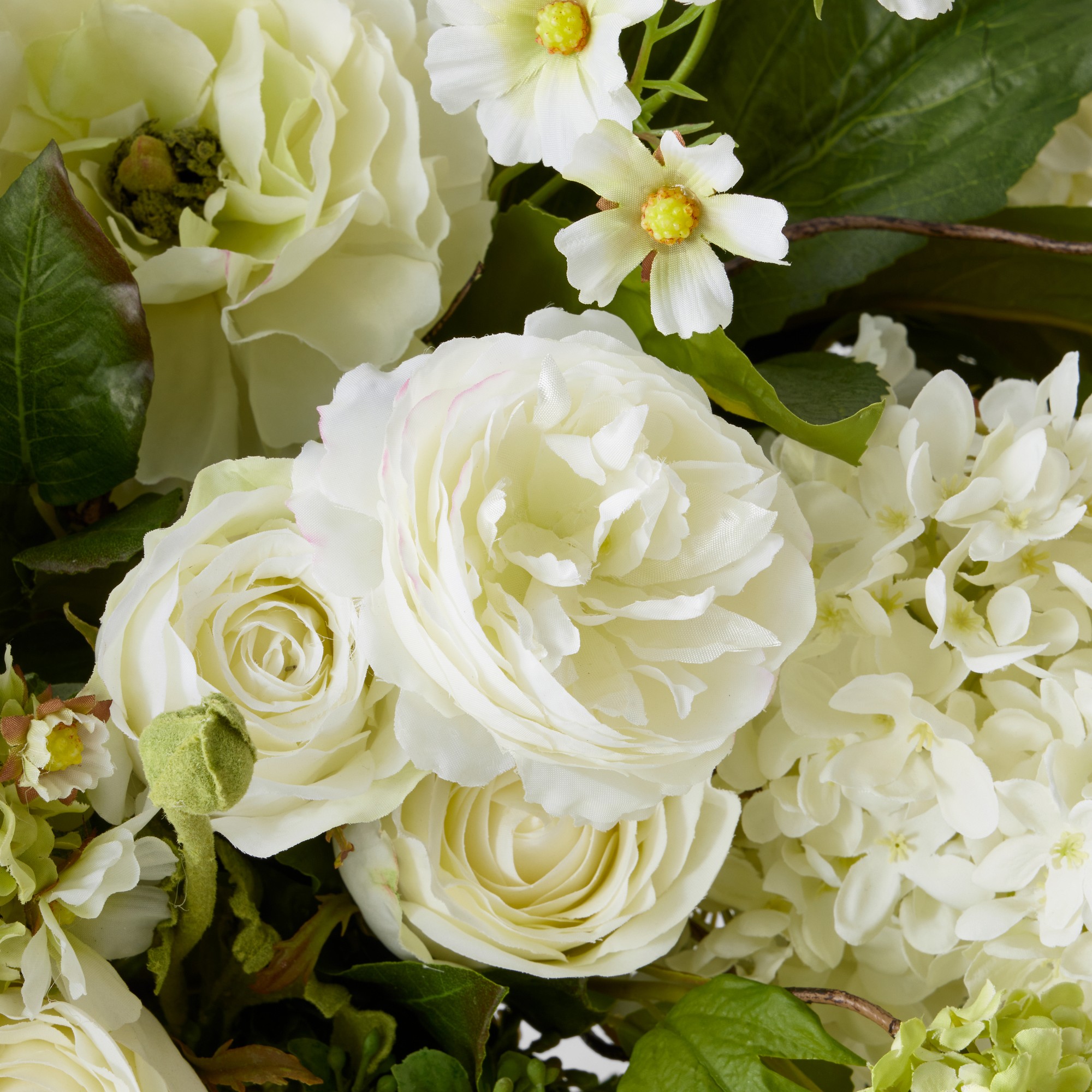 Faux Ranunculus & Hydrangea Floral Arrangement in Glass Vase