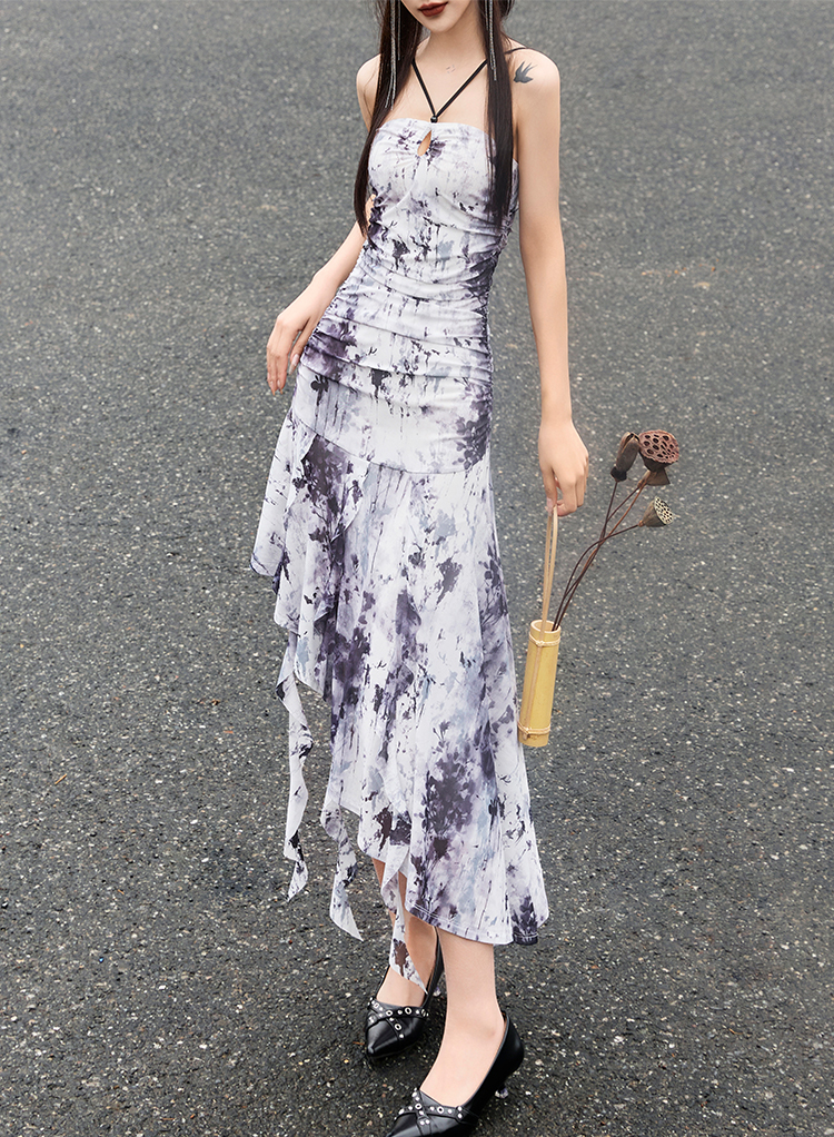 Crinkle Dress with Front Pockets in Ink White Droplet main image 0