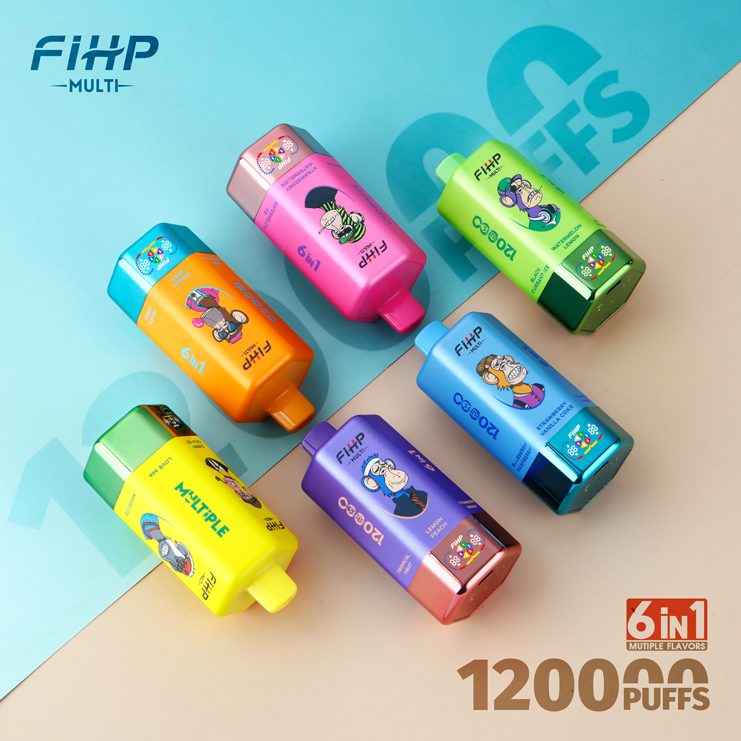 FIHP 120K 6-in-1 120000 Puffs | led screen multi-flavor 64ml high puff count bulk disposable vape - PADA SNUS
