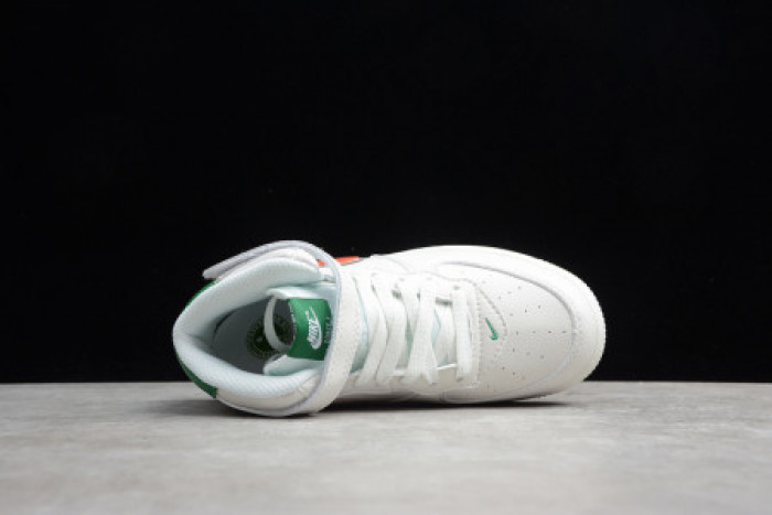 KIDS NIKE AIR FORCE 1 MID 07 WHITE GREEN ORANGE 314193-100 - CCSHOES