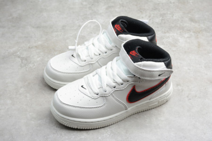 KIDS NIKE AIR FORCE 1 MID 07 WHITE BLACK RED 314197-101 - CCSHOES