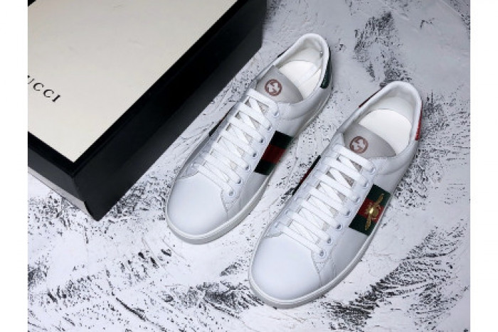 GUCC ACE EMBROIDERED LOW-TOP SNEAKER WHITE WITH BEE - CCSHOES