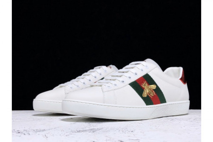 GUCC ACE EMBROIDERED LOW-TOP SNEAKER WHITE WITH BEE - CCSHOES