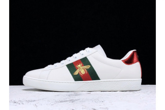 GUCC ACE EMBROIDERED LOW-TOP SNEAKER WHITE WITH BEE - CCSHOES