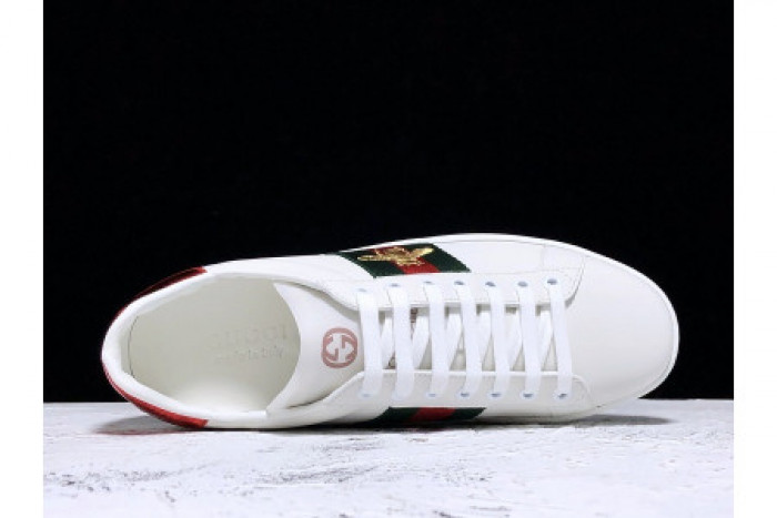 GUCC ACE EMBROIDERED LOW-TOP SNEAKER WHITE WITH BEE - CCSHOES