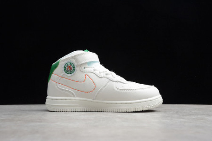 KIDS NIKE AIR FORCE 1 MID 07 WHITE GREEN ORANGE 314193-100 - CCSHOES