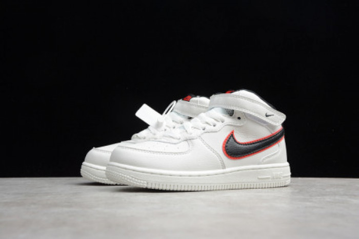 KIDS NIKE AIR FORCE 1 MID 07 WHITE BLACK RED 314197-101 - CCSHOES