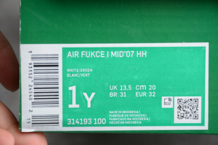 KIDS NIKE AIR FORCE 1 MID 07 WHITE GREEN ORANGE 314193-100 - CCSHOES