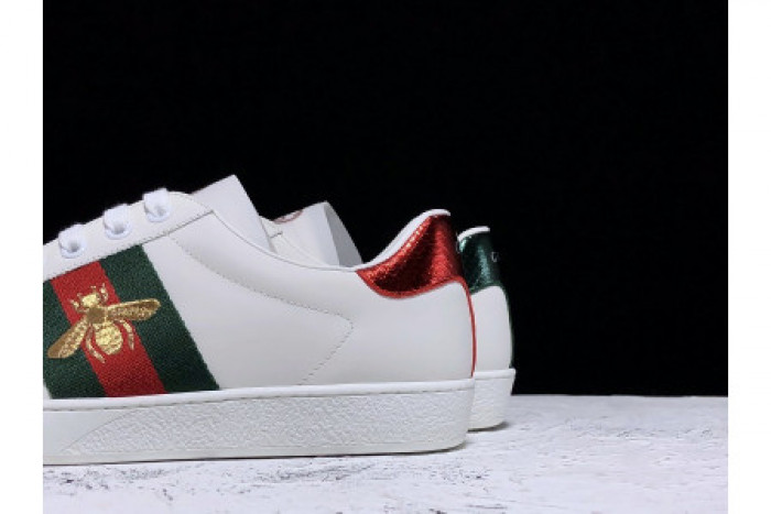 GUCC ACE EMBROIDERED LOW-TOP SNEAKER WHITE WITH BEE - CCSHOES