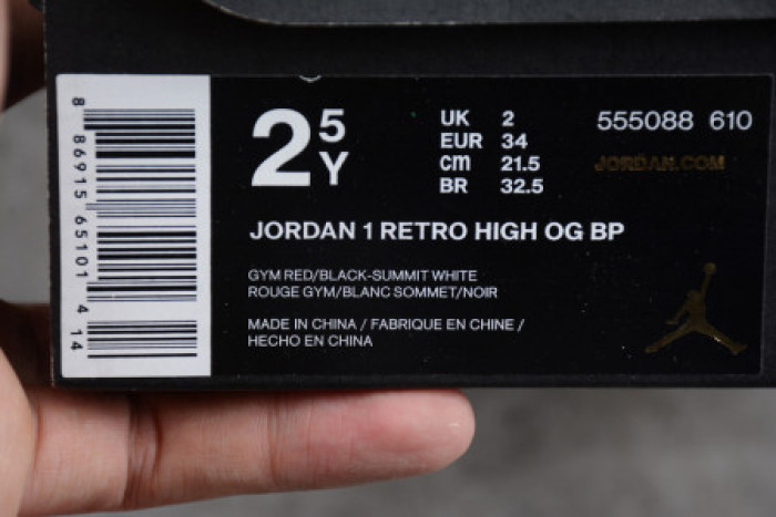KIDS AIR JORDAN 1 RETRO HIGH OG "BRED TOE" 555088 610 - CCSHOES
