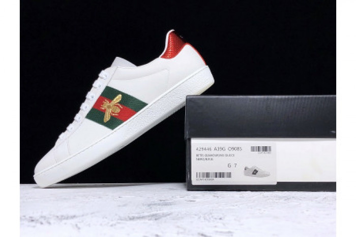 GUCC ACE EMBROIDERED LOW-TOP SNEAKER WHITE WITH BEE - CCSHOES