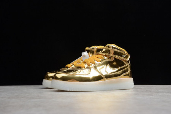 KIDS NIKE AIR FORCE 1 MID WB METALLIC GOLD 314197-8100 - CCSHOES