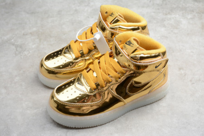 KIDS NIKE AIR FORCE 1 MID WB METALLIC GOLD 314197-8100 - CCSHOES