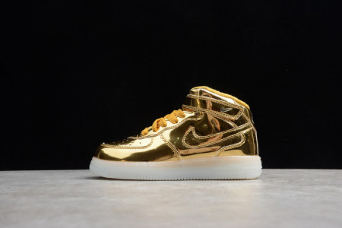 KIDS NIKE AIR FORCE 1 MID WB METALLIC GOLD 314197-8100 - CCSHOES