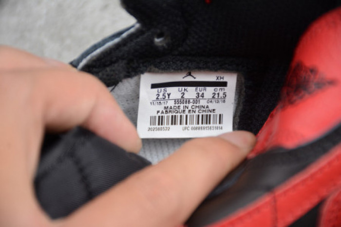 KIDS AIR JORDAN 1 RETRO HIGH OG BANNED BRED BLACK RED 555088 001 - CCSHOES