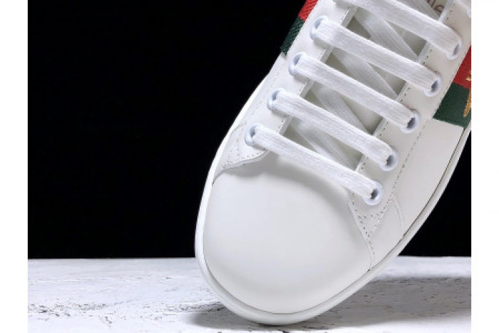 GUCC ACE EMBROIDERED LOW-TOP SNEAKER WHITE WITH BEE - CCSHOES