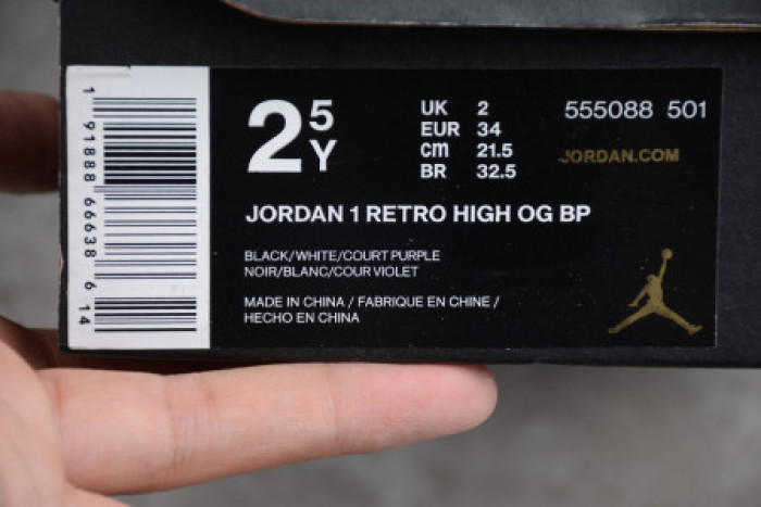 KIDS AIR JORDAN 1 RETRO HIGH OG 'COURT PURPLE' 555088-501 - CCSHOES