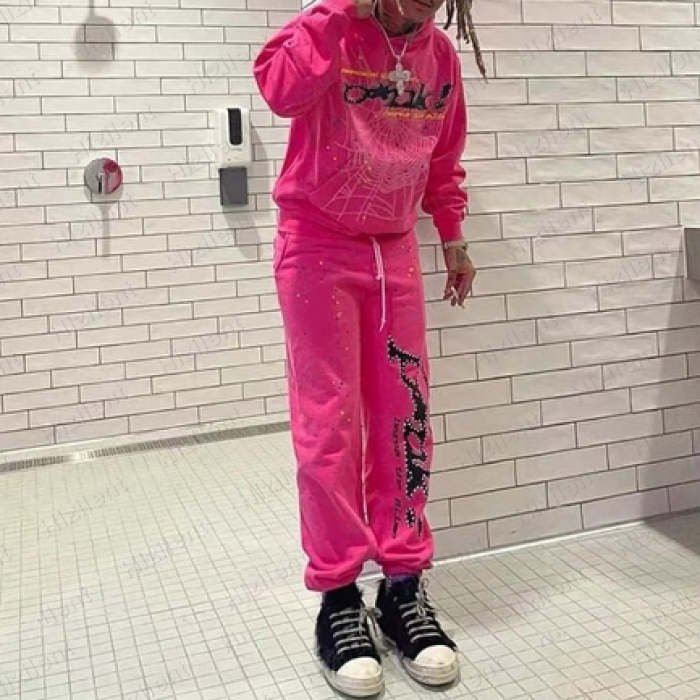 Men's Sp5der Print Tracksuit Two Piece Set - CCSHOES