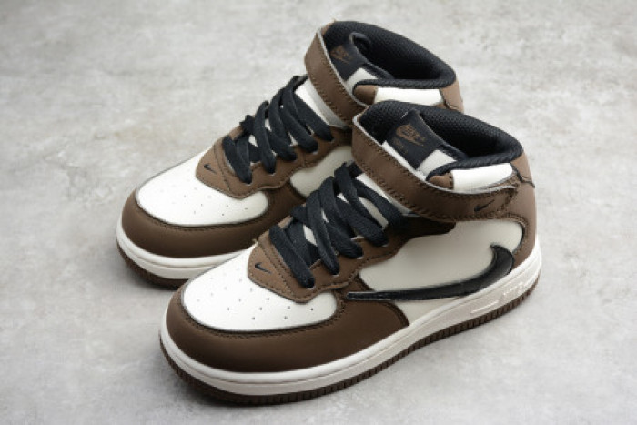 KIDS NIKE AIR FORCE 1 MID 07 X TRAVIS SCOTT BEIGE BROWN 314197-168 - CCSHOES