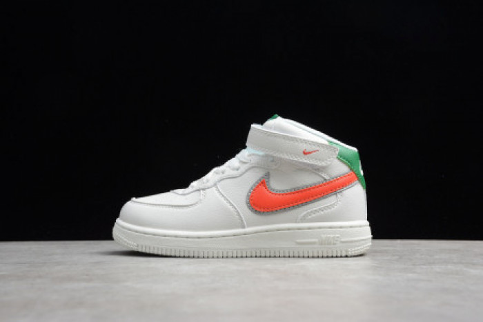 KIDS NIKE AIR FORCE 1 MID 07 WHITE GREEN ORANGE 314193-100 - CCSHOES