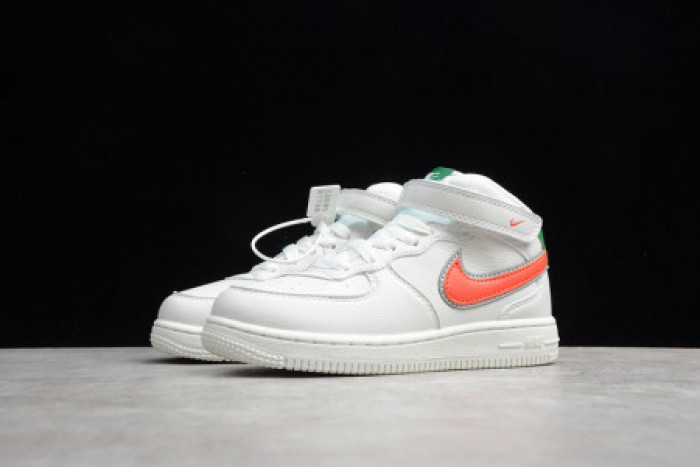 KIDS NIKE AIR FORCE 1 MID 07 WHITE GREEN ORANGE 314193-100 - CCSHOES