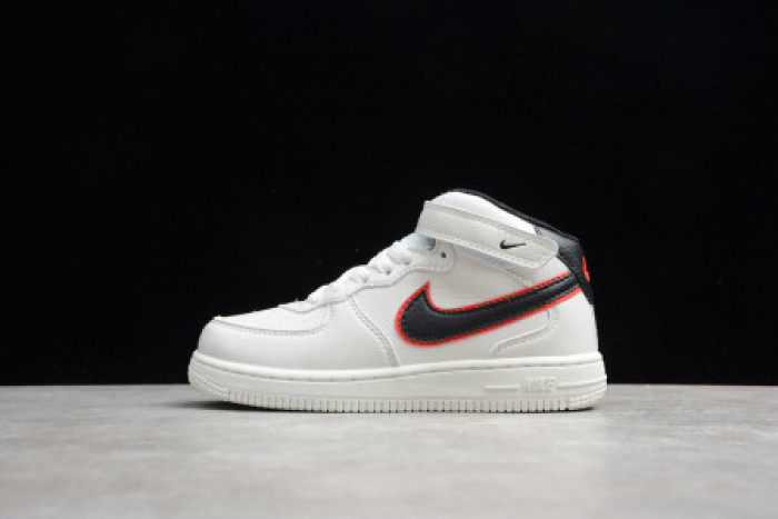 KIDS NIKE AIR FORCE 1 MID 07 WHITE BLACK RED 314197-101 - CCSHOES