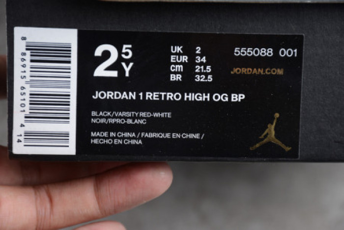 KIDS AIR JORDAN 1 RETRO HIGH OG BANNED BRED BLACK RED 555088 001 - CCSHOES