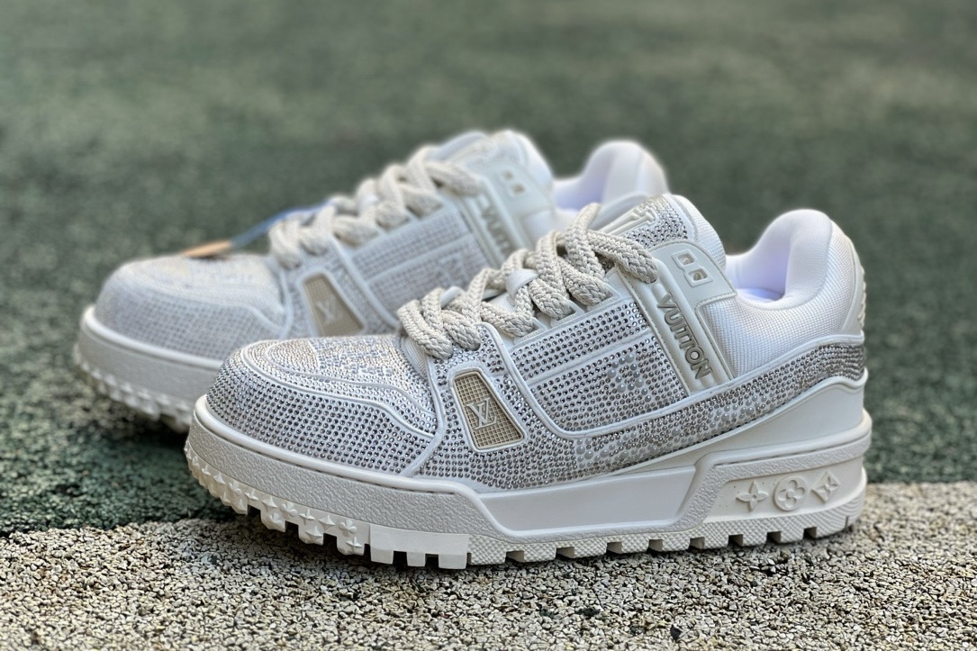 LV TRAINER MAXI Full of diamonds white - CCSHOES