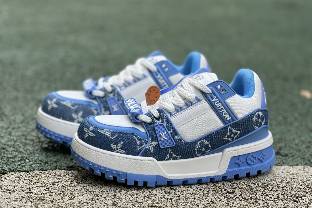 LV TRAINER MAXI White and bule denim - CCSHOES