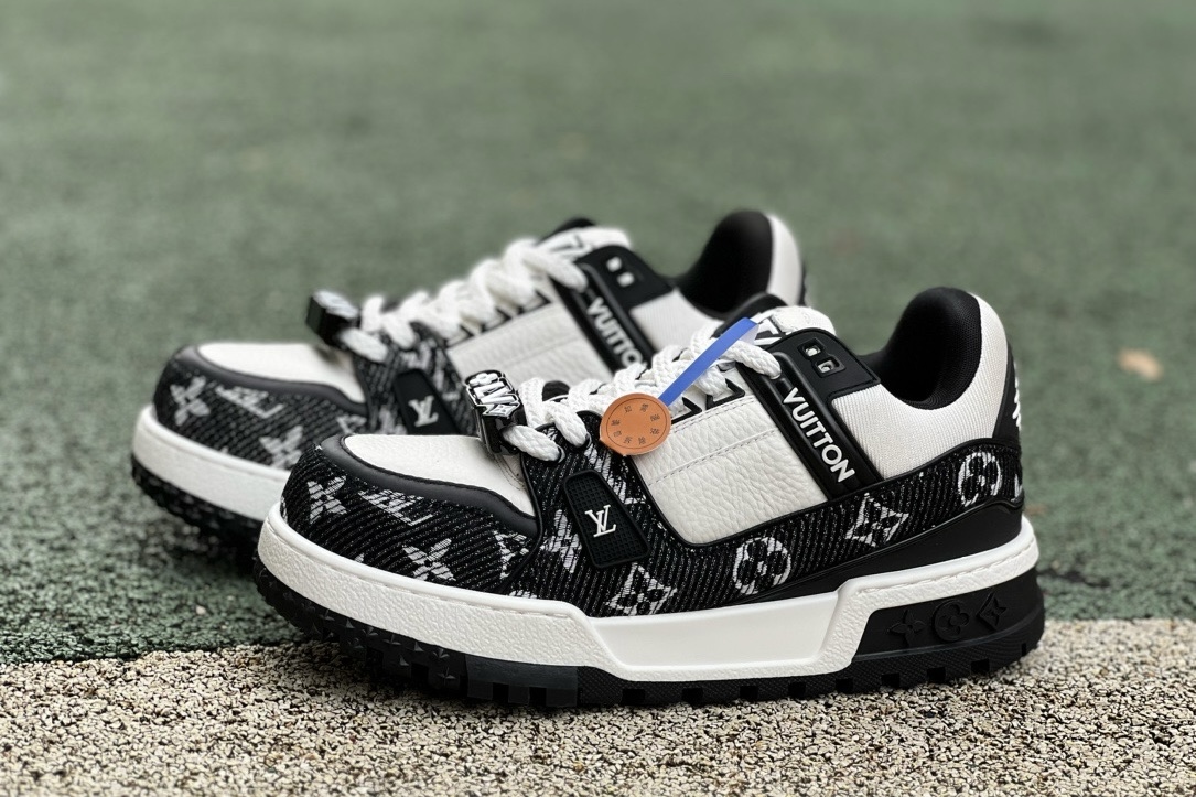 LV TRAINER MAXI White and black denim - CCSHOES