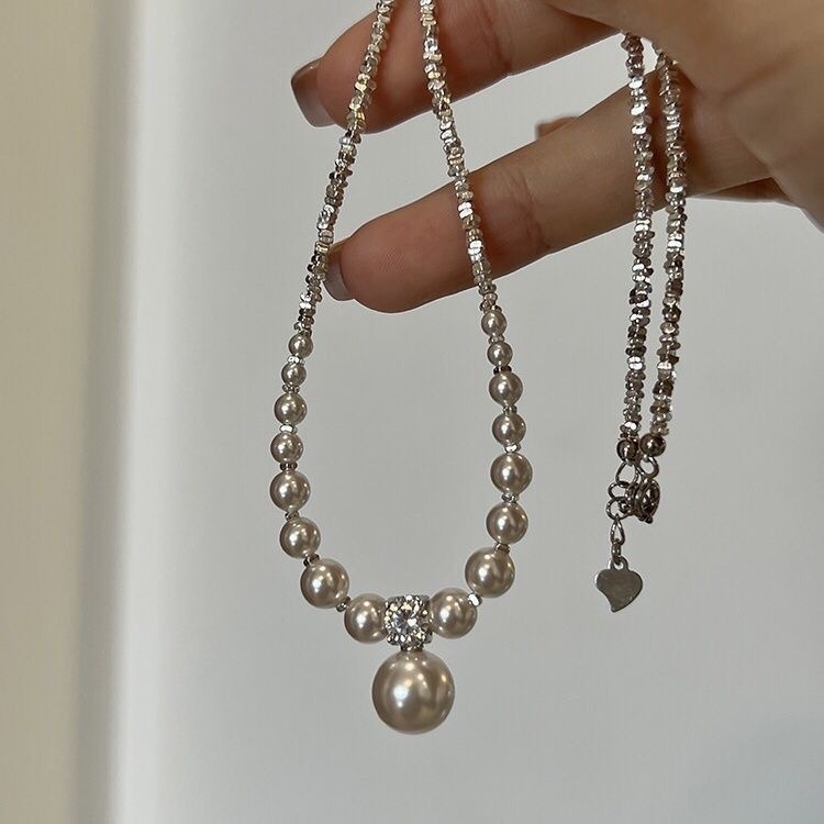 Crushed silver pearl necklace