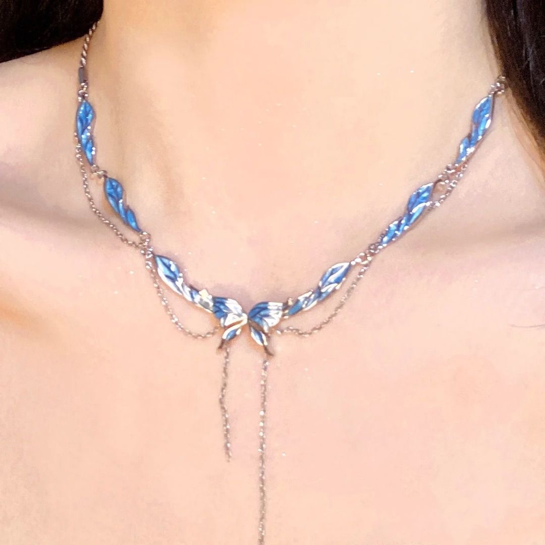 Wave Pattern Butterfly Zirconia Necklace