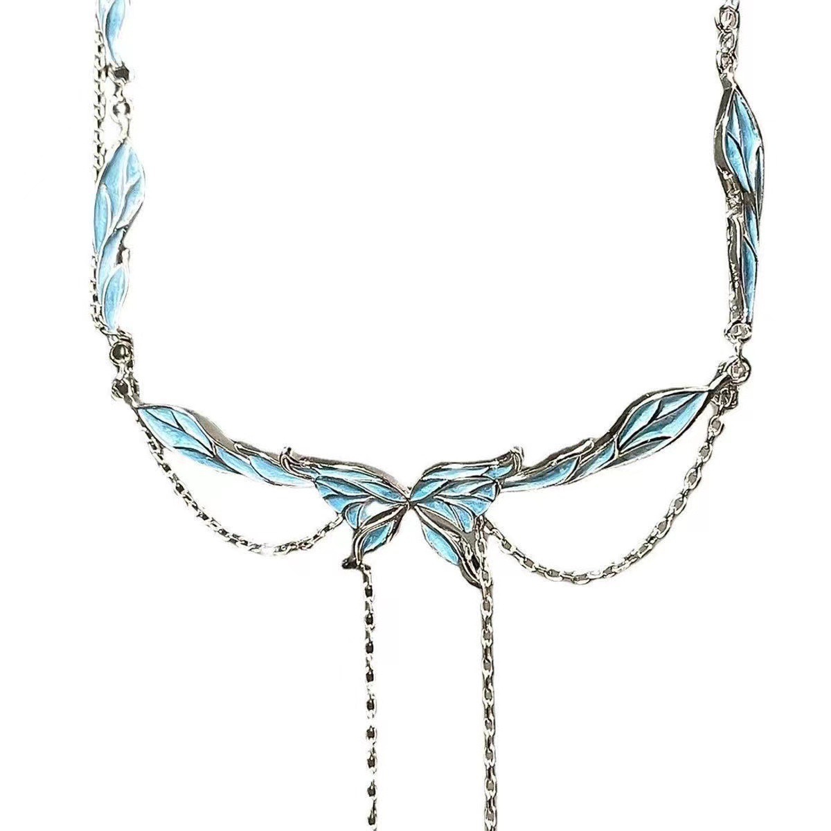 Wave Pattern Butterfly Zirconia Necklace