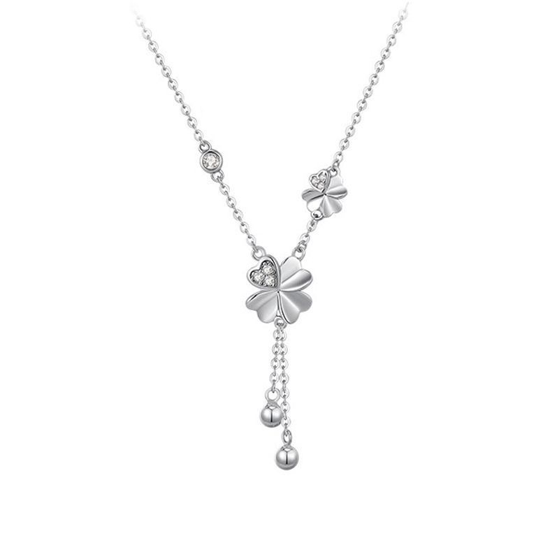 S999 Sterling Silver Clover Tassel Necklace