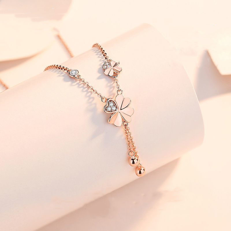 S999 Sterling Silver Clover Tassel Necklace