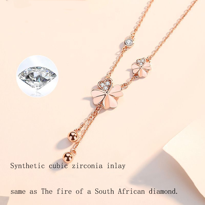 S999 Sterling Silver Clover Tassel Necklace