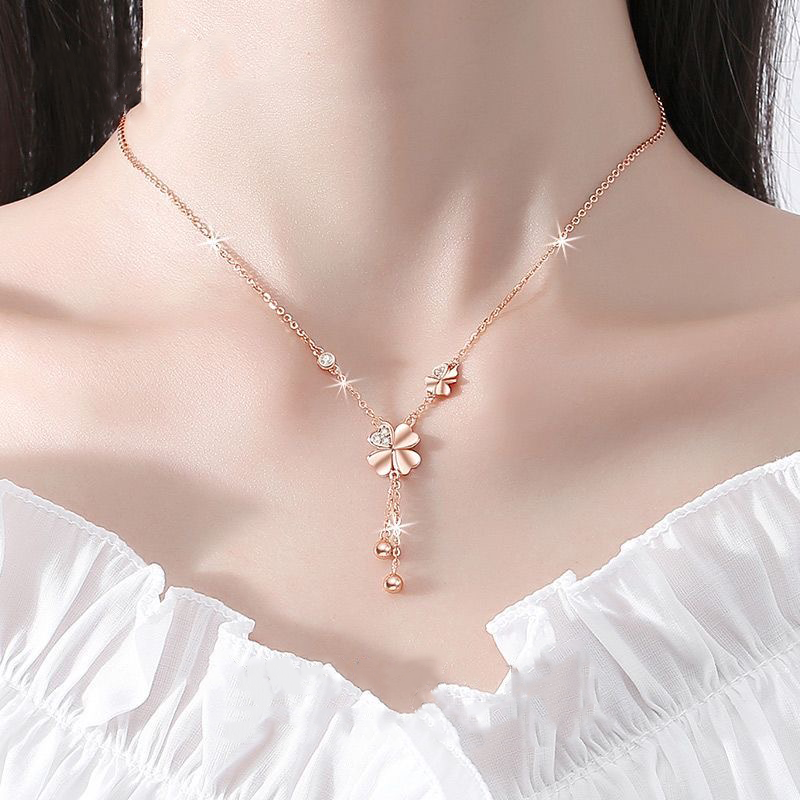 S999 Sterling Silver Clover Tassel Necklace