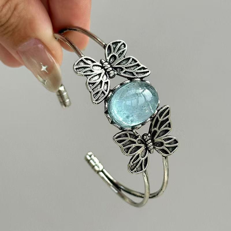Vintage Aquamarine Double Butterfly Bracelet