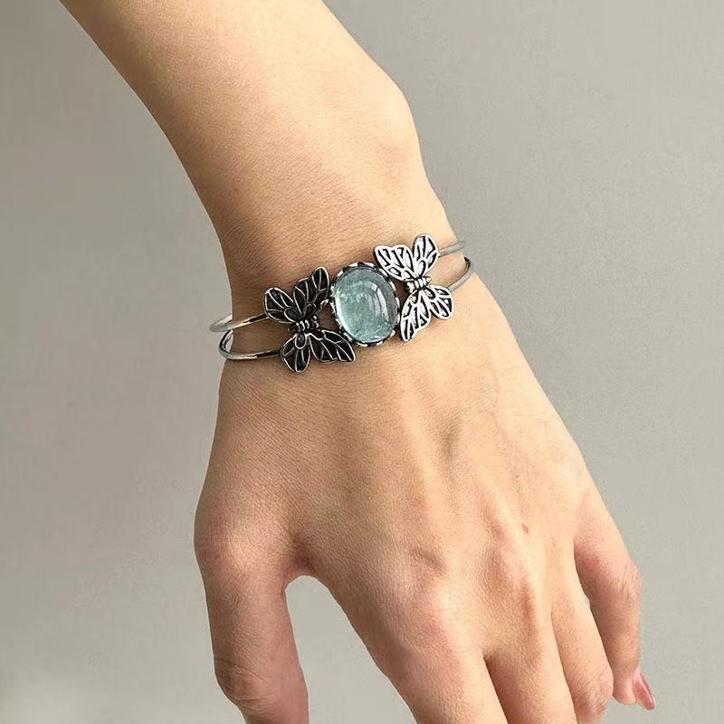Vintage Aquamarine Double Butterfly Bracelet